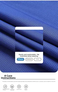 Detail of blue breathable mesh fabric showing thin texture and elastic structure for sports