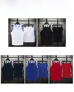 Detailed grid showing five color options of v-neck quick-dry basketball tank top and shorts