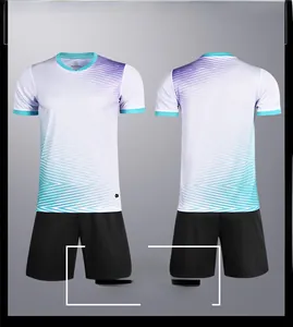 Detailed front and back view of breathable soccer uniform with geometric gradient print