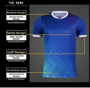 Detail of soccer jersey with gradient pattern, contrast collar and quick-dry fabric