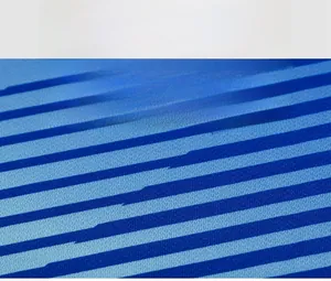 Close-up of blue and light blue striped quick-dry fabric showing fine knit texture