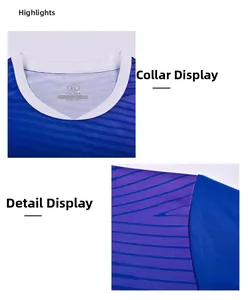 Detail view of quick-dry football jersey with blue diagonal patterns and ribbed neckline