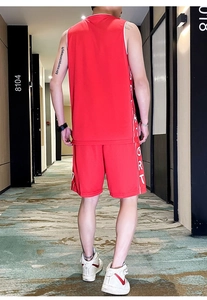 Ensemble de sport rouge pour hommes à séchage rapide avec impression de lettres blanches