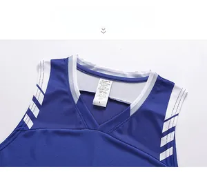 Detail show of navy blue sports tank top V-neck with breathable mesh fabric and white label