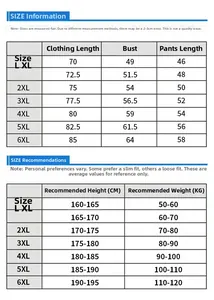 Tableau des tailles détaillé pour ensemble de basket homme de la taille L jusqu'au 6XL en cm