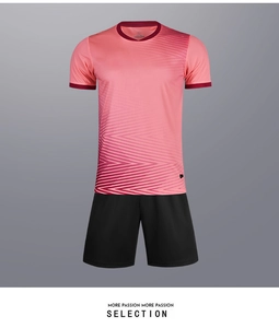 Detail of pink gradient soccer jersey with serrated texture and black sports shorts