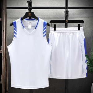 Men's ice silk quick-dry sports set with white tank top and shorts for basketball