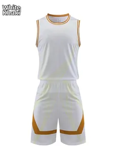 Ensemble de basket homme blanc kaki avec short en maille respirante et haut sans manches