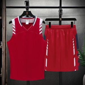 Men's red ice silk quick-dry sports set with breathable mesh vest and shorts