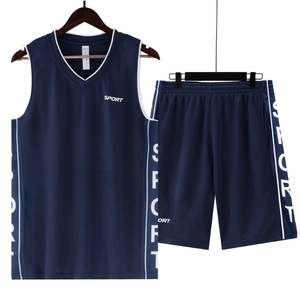 Survêtement de Sport pour Homme Sans Manches Col en V Débardeur Et Short Ensemble Deux Pièces Séchage Rapide Basket Fitness Soie Glacée