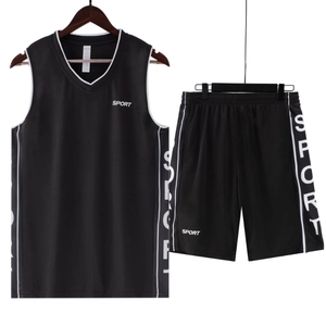 Ensemble de sport noir pour hommes séchage rapide avec débardeur col V et lettrage SPORT