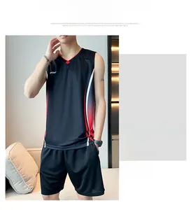 Detail of breathable black quick-dry men's sportswear with red gradient side stripes