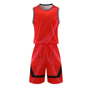 Ensemble de basket-ball rouge pour homme en maille respirante avec motifs vagues
