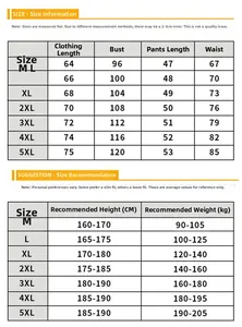 Guide des tailles de vêtements de sport pour hommes avec mesures et poids de la taille M à 5XL