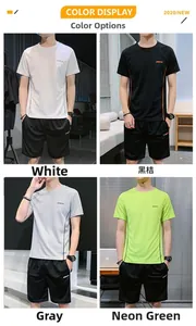 Ensemble de sport homme avec t-shirt et short en blanc, orange, gris et vert néon