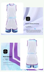 Men's basketball tracksuit featuring white mesh fabric with purple splatter pattern detail