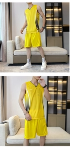 Detail view of yellow quick-dry basketball kit showing breathable mesh and sport logo