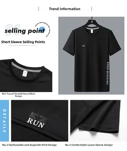 Detailed close-up of men's quick-dry sports T-shirt showing breathable fabric and RUN print