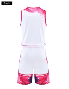 Detail of breathable white and pink mesh back on men's sports basketball tank top and shorts