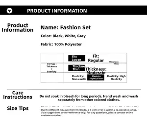 Detailed chart for ice silk tracksuits showing fabric composition and size information