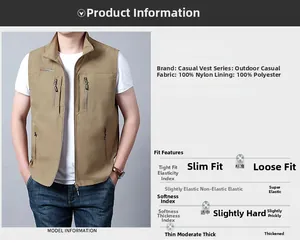 Detail specifications of men's quick-dry khaki outdoor fishing vest with multiple pockets
