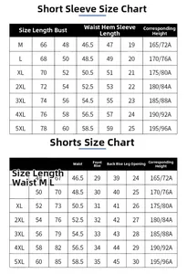 Detailed size chart for men's summer ice silk quick-dry sports t-shirt and shorts set