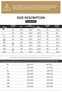 Detailed size chart for men's quick-dry vest showing measurements from size M to 6XL