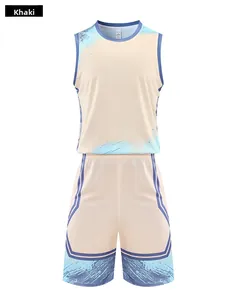 Detail of khaki basketball jersey set with breathable mesh fabric and drawstring waist