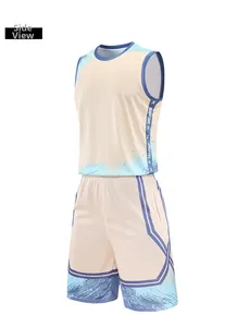 Side view of men's basketball jersey set with mesh fabric and BADFIVE webbing detail