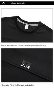 Detail view of the breathable mesh fabric and printed RUN logo on men's quick-dry T-shirt
