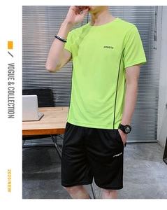 Ensemble de sport pour hommes avec t-shirt vert néon respirant et short noir
