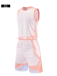 Detail view of white and orange gradient basketball set with BADFIVE side ribbons