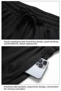 Detail of men's quick-dry sport pants featuring breathable mesh and deep side pockets