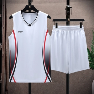 Men's breathable white sports tracksuit with sleeveless tank top and shorts for running