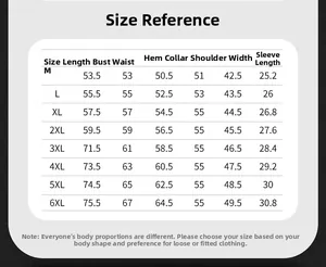 Detailed size chart for men casual multi-pocket vest including dimensions from M to 6XL