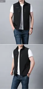 Detail view of men's quick-dry black vest featuring high neck and multiple zip pockets