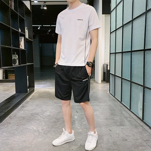 Survêtement de Sport pour Hommes en Polyester à Séchage Rapide Ensemble T-Shirt à Manches Courtes Et Short Décontracté pour Course Fitness
