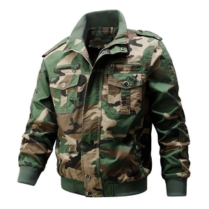 Veste Homme Casual en Coton Militaire Cargo Col Montant Multi Poches Légère Camouflage Kaki Noir Blouson Extérieur