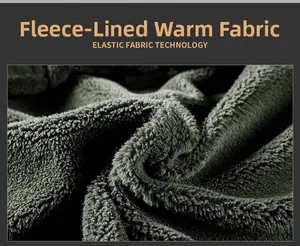 Detail of high-density thermal fleece lining in dark green with elastic fabric technology