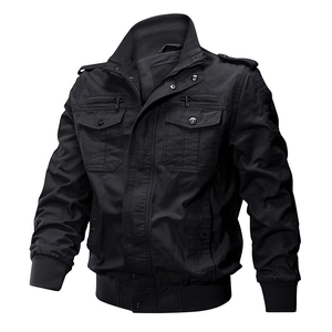 Veste décontractée noire en coton pour homme avec col montant et poches zippées