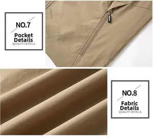 Close-up of quick-dry khaki vest featuring quality zipper pockets and durable fabric texture