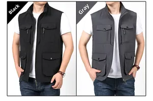 Detailansicht der Angler Anglerweste mit vielen Taschen in den Farben Schwarz und Grau für Herren