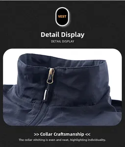 Detail view of the stand-up collar and high-quality zipper of the men's casual vest