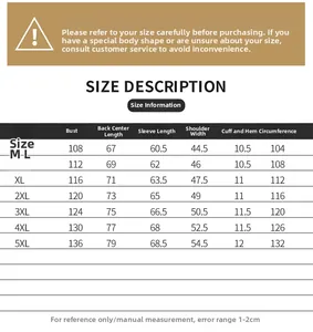 Tableau des tailles pour veste business homme avec dimensions du M au 5XL en cm