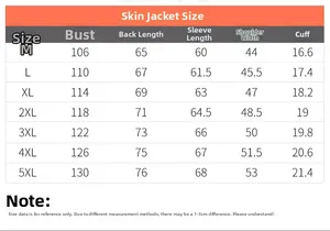 Size chart for ultra-thin breathable men's sun protection jacket with M to 5XL guide