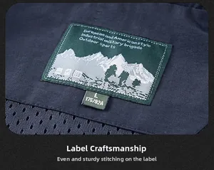 Detail of collar label craft with sturdy stitching and mesh lining on outdoor vest