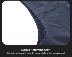 Detail of armhole stitching on a navy cotton vest featuring durable double line seams