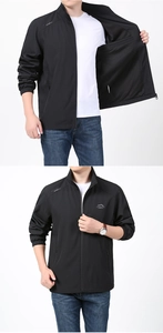 Détail de la veste noire pour homme montrant le tissu coupe-vent et la doublure en maille