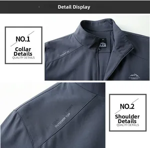 Détail du col montant et de la fermeture éclair d'une veste grise pour hommes