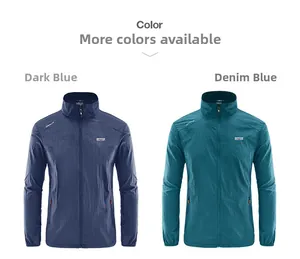 Detail of dark blue and denim blue lightweight breathable UV protection jackets